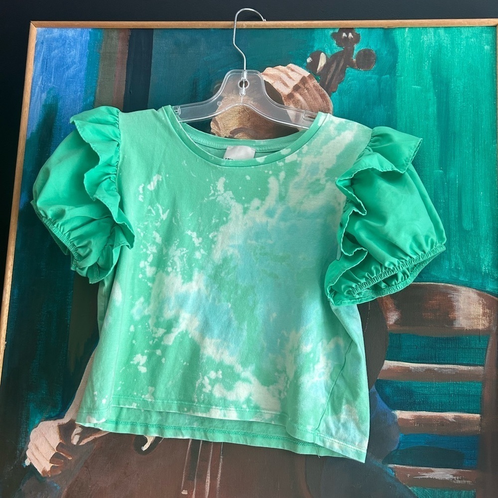 Industry Y2K Fairy Grunge Boho Tie Dye Cropped Top Frilly Sleeve - Picture 16 of 16